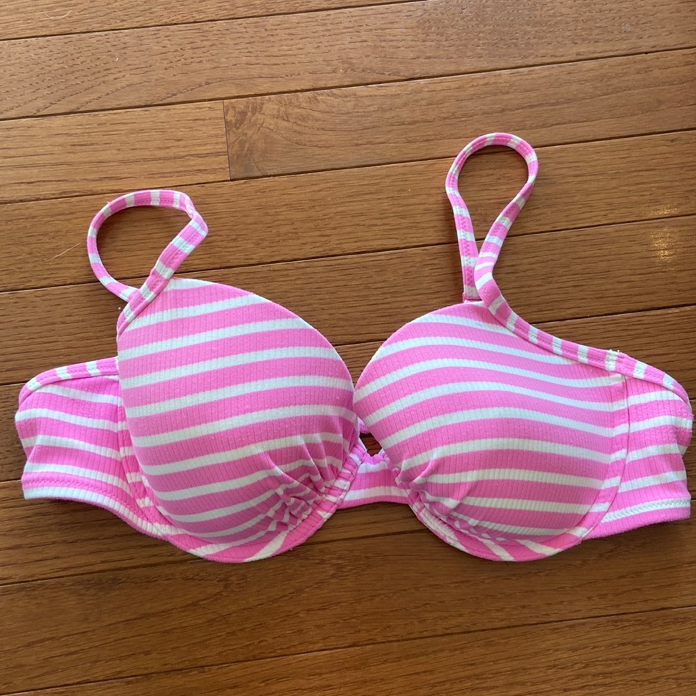 Pink and White Striped Bikini Top